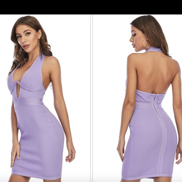 LILAC PURPLE RIBBED BANDAGE DRESS UNDERWIRE BUST - Picture 6 of 13